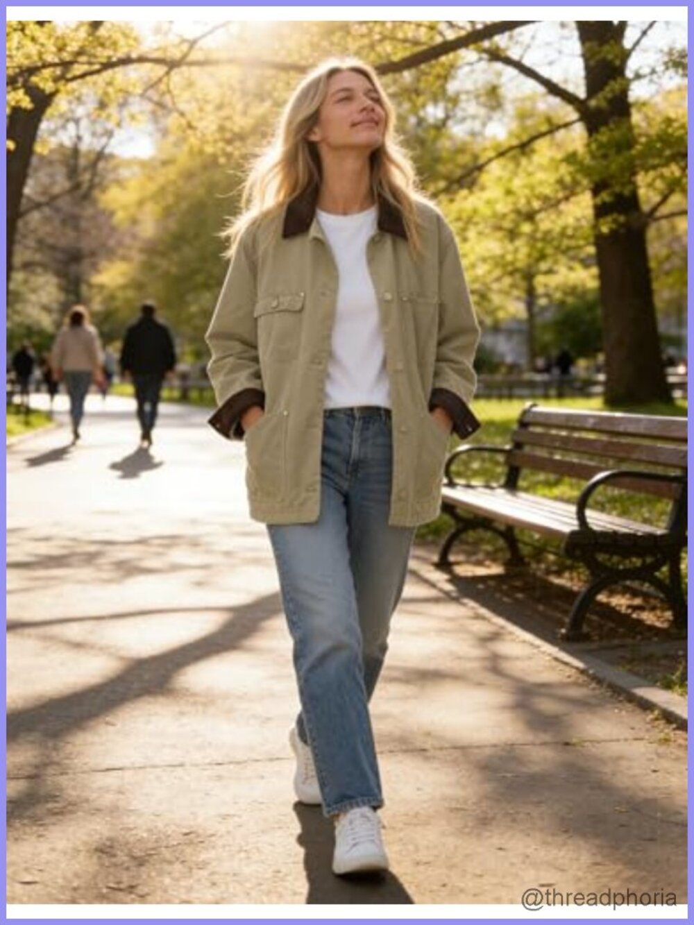 Oversized Utility Cotton Coat Corduroy Collar Barn Jacket with Pockets - Picture 5 of 5